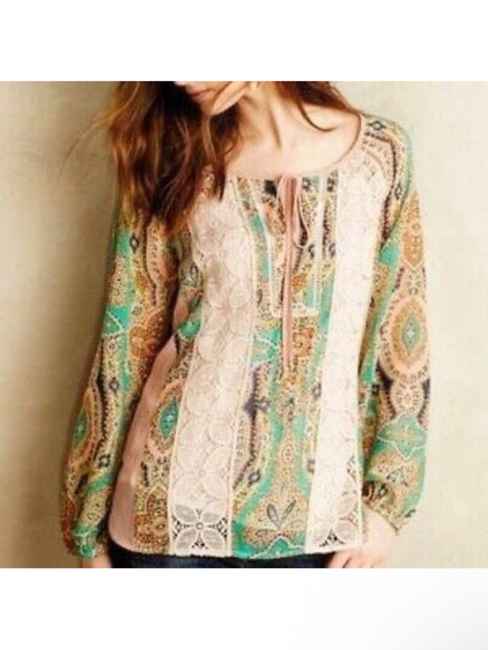Anthropologie MEADOW RUE Giada Floral Crochet Boho Top M
